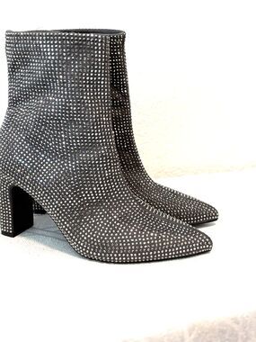 A New Day Gloria Rhinestone Ankle Boots Women 8 Silver Gray Sparkly Block Heel